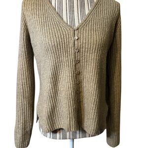 Abercrombie & Fitch Ribbed Skimming Cardigan M V-Neck Button Front Sweater Camel